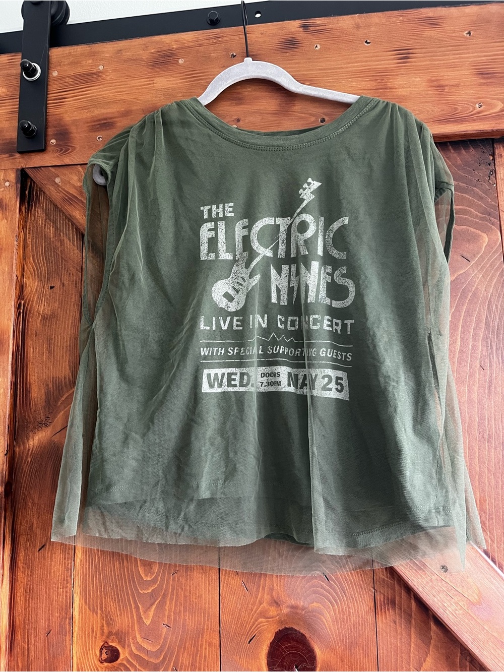Pilcro Olive Green Graphic Mesh Long-Sleeve Top